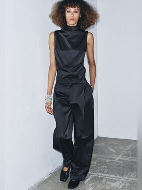 Zara Satin Wide Leg Trousers ZW Collection